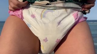 Pissing in diaper outdoors