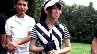 Teacher and other Men talk Oriental Teenie to Blowbang at Golf Lesson