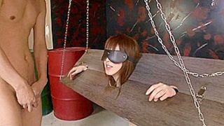 Excited Oriental Bitch Blows Prick In The Stocks Blindfolded - Bang