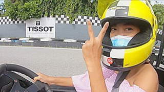 Fine Asian amateurs teenie GF go karting and recorded on tape after