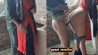 Massive booty Indian desi milf maid gets hard core fucking in standing doggy styel by her owner.