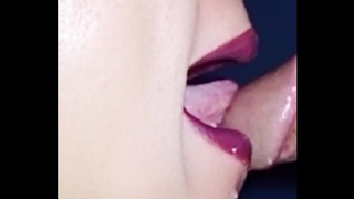 Oral sex Closeup with spit on schlong sperm shot