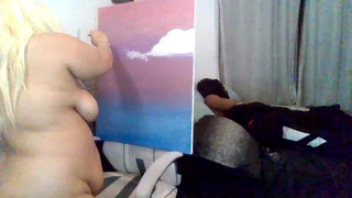 Awkward Oriental Camgirl Paints Naked