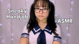 Hot Schoolgirl Gives Secretly watching Hand-job Under Desk, Almost Caught -ASMR HJ
