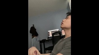 sweet college thai stud stroking his wet penis cums and moaning