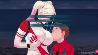 Spiderman Spunk's in Harley Quinn's Mouth.