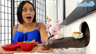 Giant Tit Lezzie MILFs Sushi Glory Hole Experience - BBC Bj and Alluring Japanese Youngster