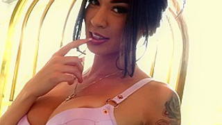 Amber Marie Stripteases in Pink Lingerie