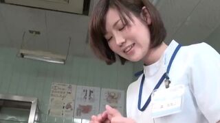 Subtitled CFNM Oriental female doctor gives patient hand-job