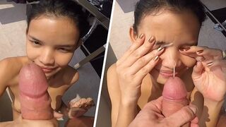 BEST OF LILLY ORIENTAL MIX OF - Skinny Japanese Girl VS Huge Dong / four Messy Cumshots + Cumplay! ´