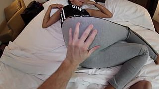 Tiny Chinese Lady In Yoga Pant Gets Banged and I Spunk On Her Hair Cunt